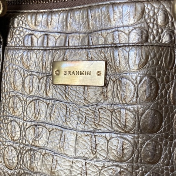 Brahmin | Pyrite Silver Champagne Gold Crocodile Alligator Leather Tote Bag - Picture 12 of 16